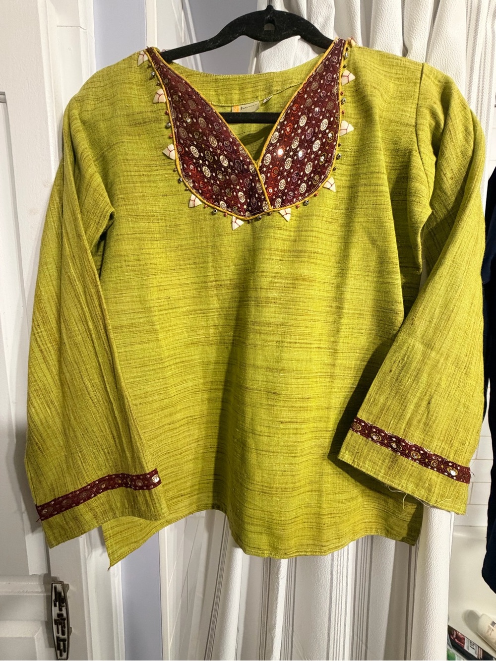 Lime Green Embroidered V-Neck Women's Top